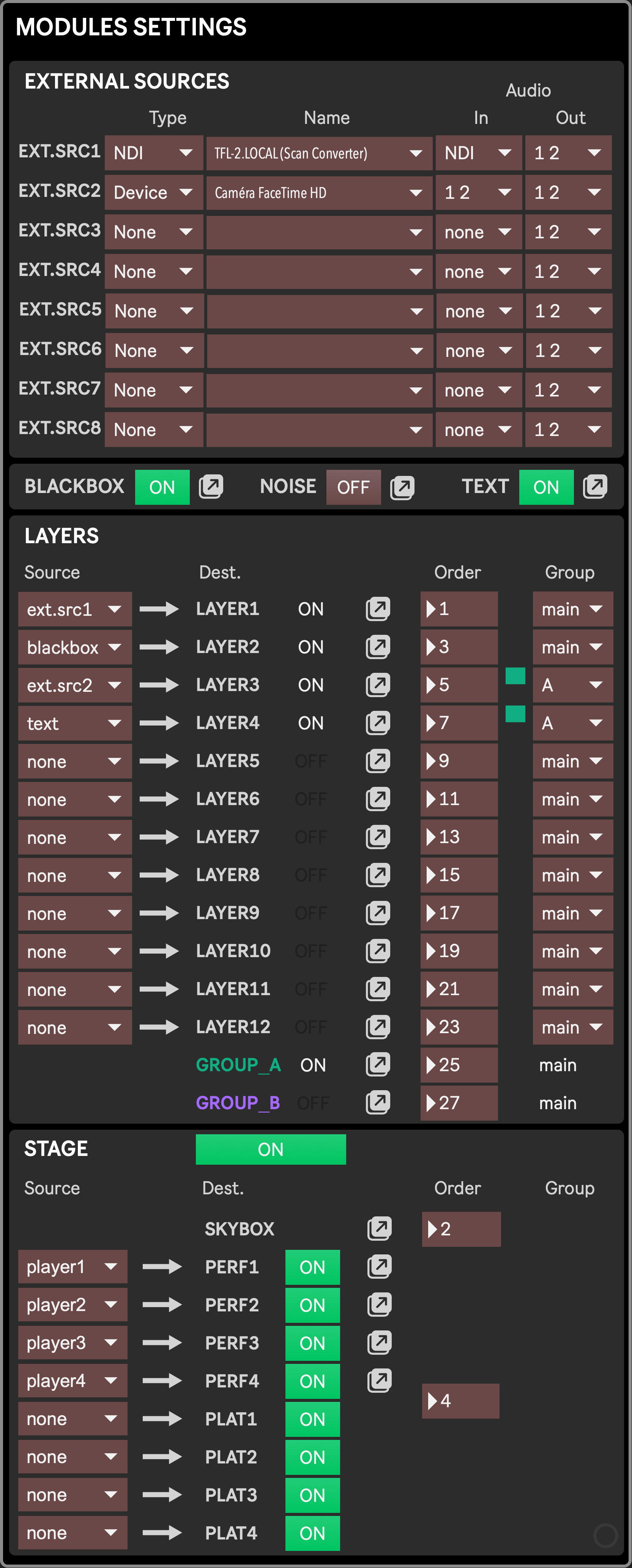 Modules settings