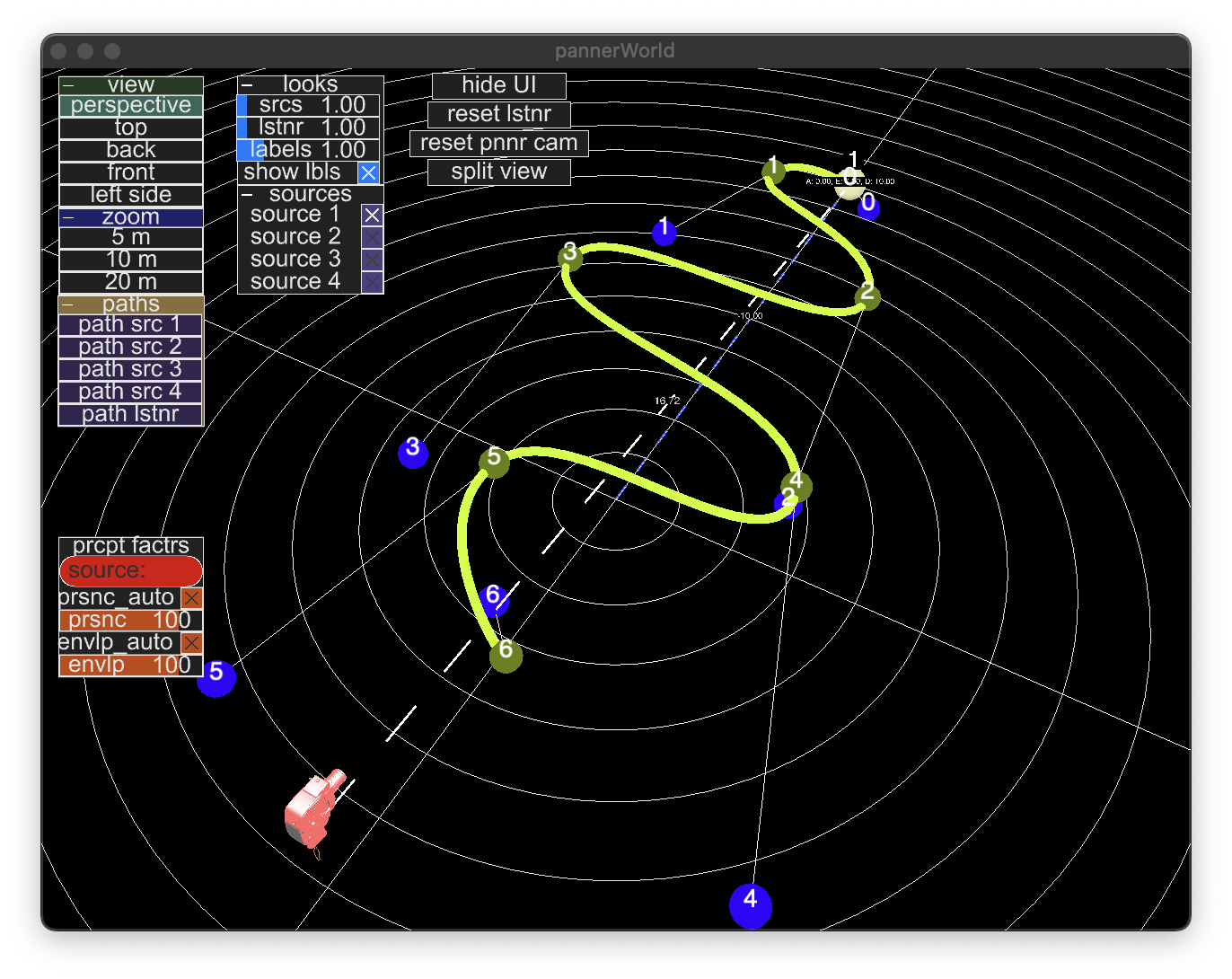 A path displayed in the 3D panner